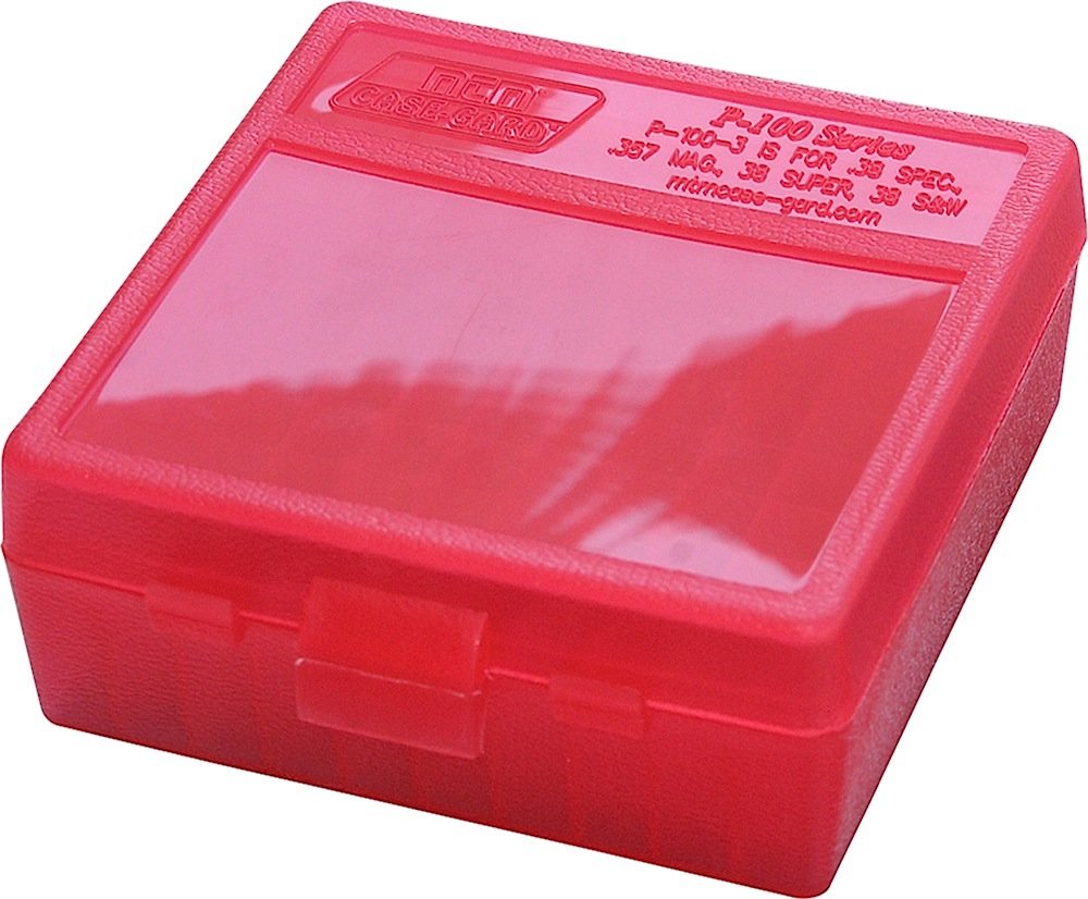 MTM Case-Gard P-100 Series .38 Special 100 Round Handgun Ammo Box Clear Red - MTM Case-Gard - AMMO BOX