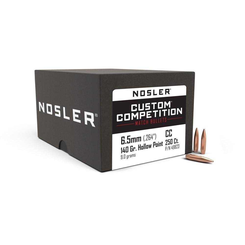 Nosler Custom Competition 6.5mm 140gr HPBT Bullets, .264 Caliber, Brass Jacket, 250 Count, USA Origin