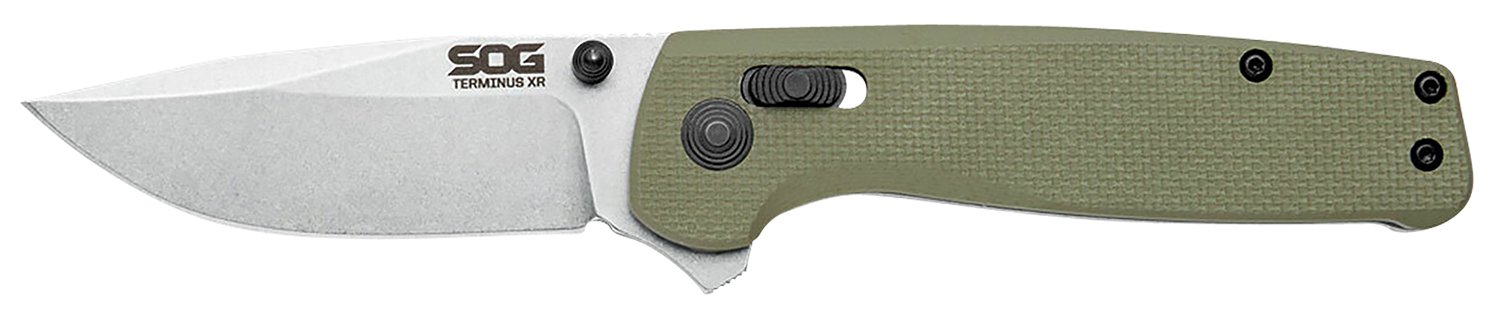 SOG SOGTM1022BX Terminus XR 2.95" BD1 Steel Folding Knife Olive G10 Handle - SOG - CLIP POINT