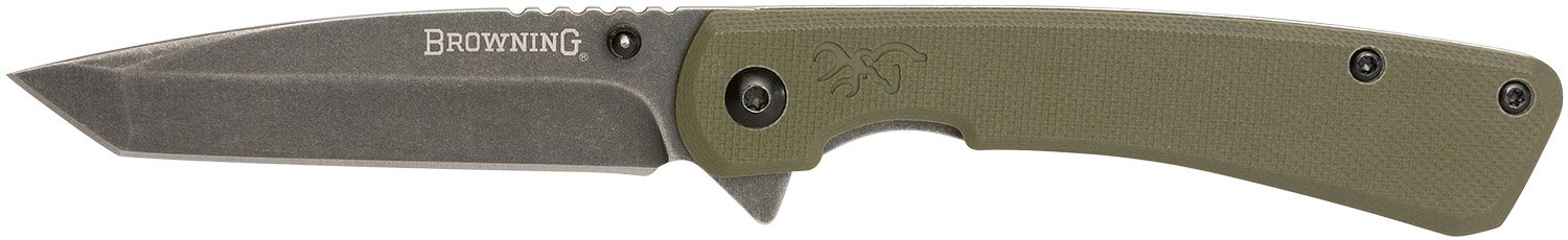 Browning 3220507 Branded Rock EDC 3" Tanto Folding Knife OD Green G10