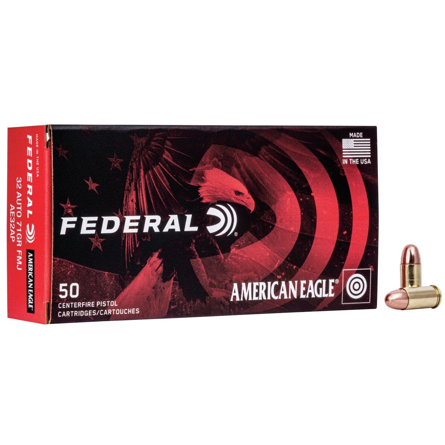 Federal AE32AP American Eagle Handgun 32 ACP 71 gr Full Metal Jacket (FMJ) 50 Per Box/ 20 Cs - Federal Premium Ammunition - FULL METAL JACKET