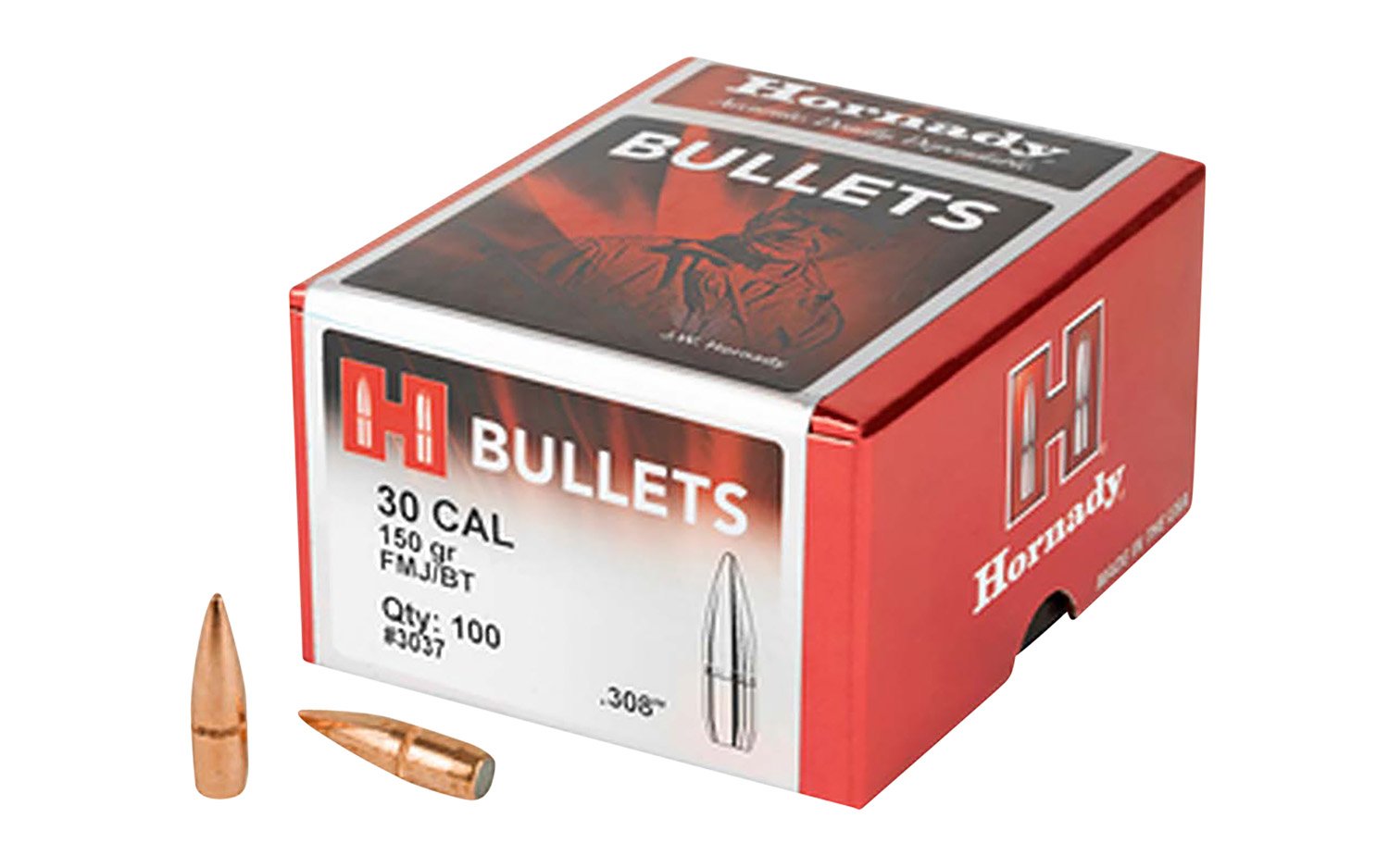 Hornady 3037 Traditional Target 30 Cal .308 150gr FMJ-BT Ammo - 100 Rounds - Hornady Manufacturing Company - 30 Caliber