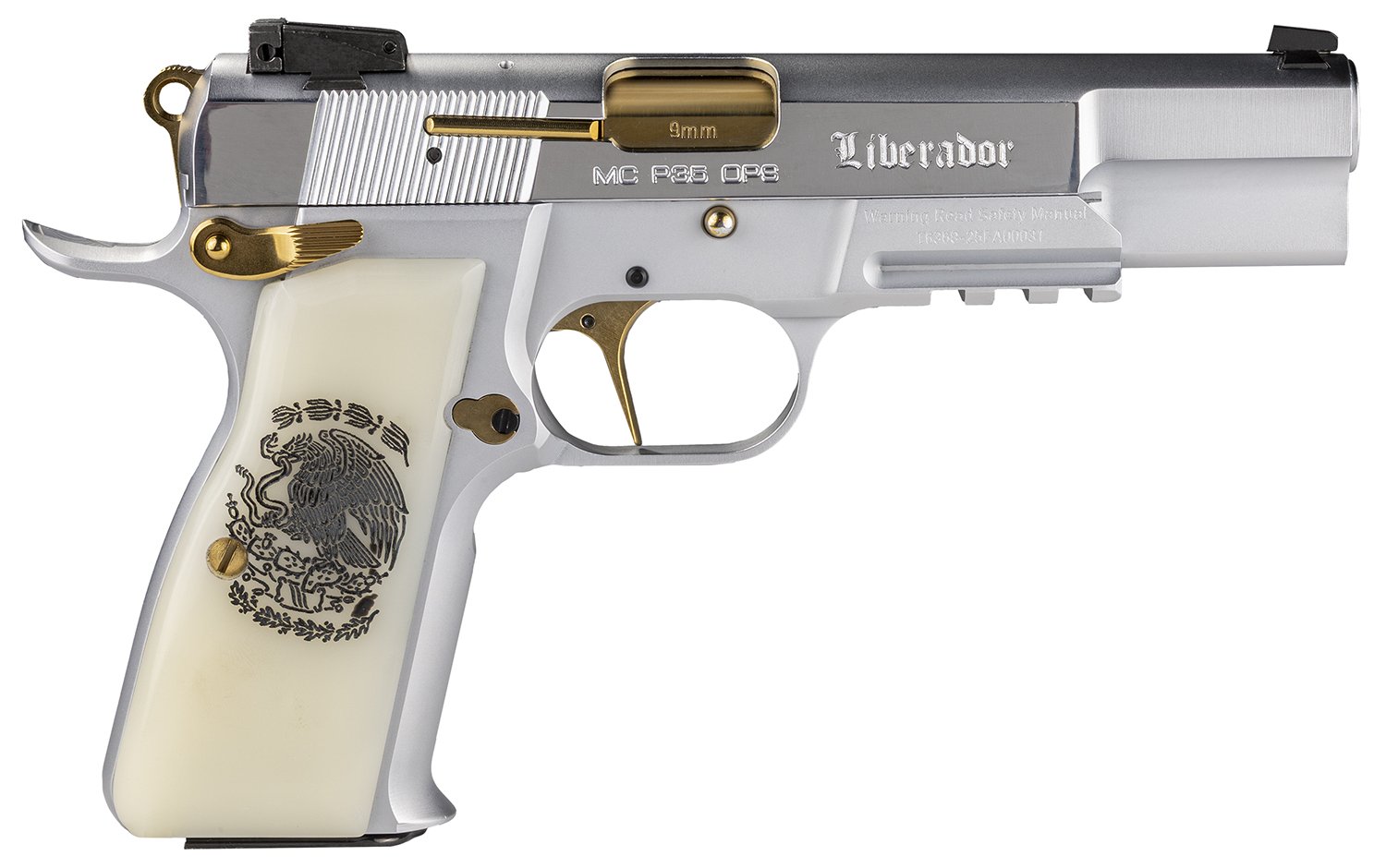 Girsan 391455 MCP 35 Liberador 9mm Luger, OPS with Accessory Rail, Gold Controls, Pearl Engraved Grips - EAA - 9mm Luger