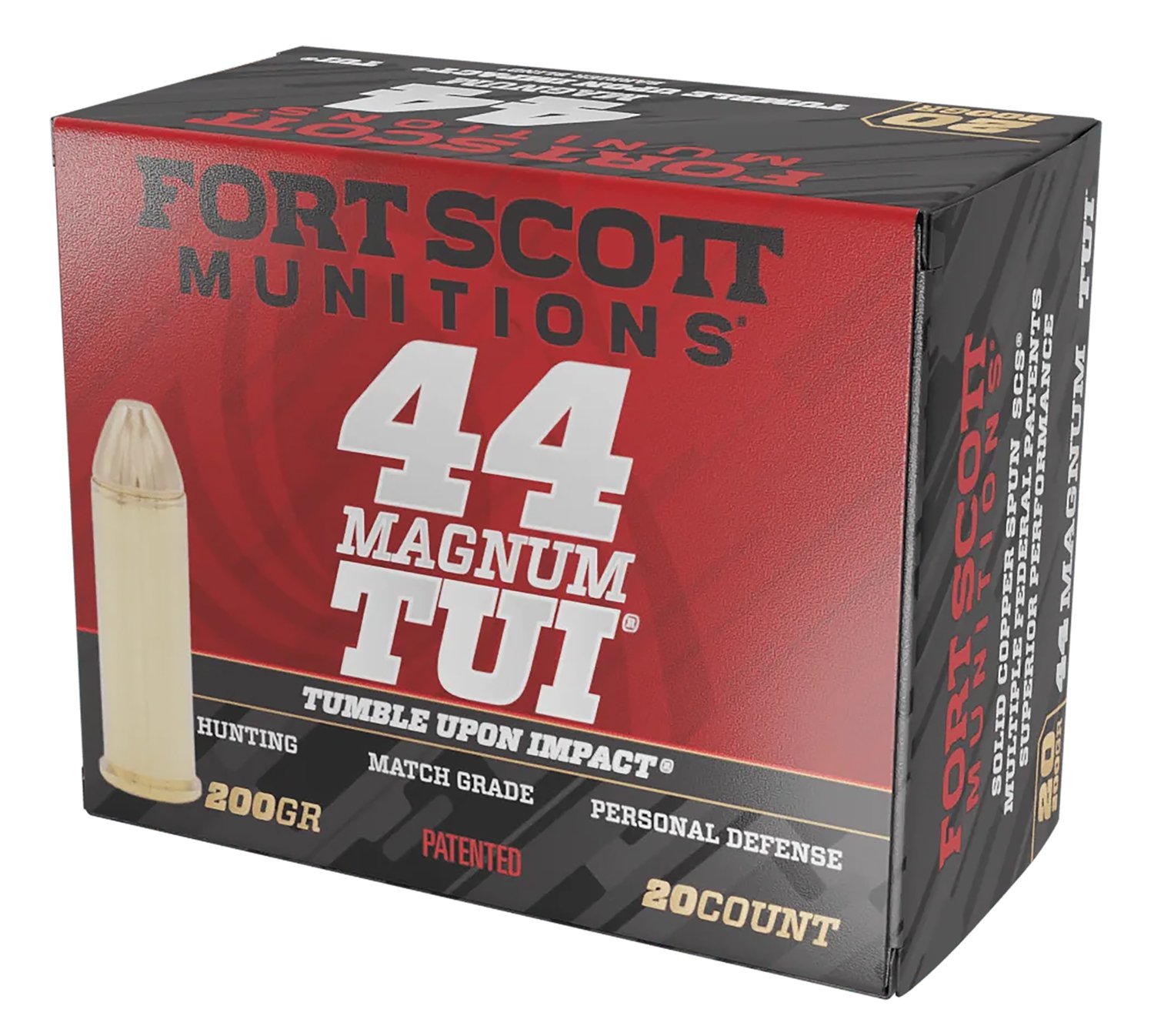 Fort Scott 44MAG200SCV TUI 44 Rem Mag 200gr Solid Copper Ammo 20 Rounds - Fort Scott Munitions - SOLID COPPER SPUN