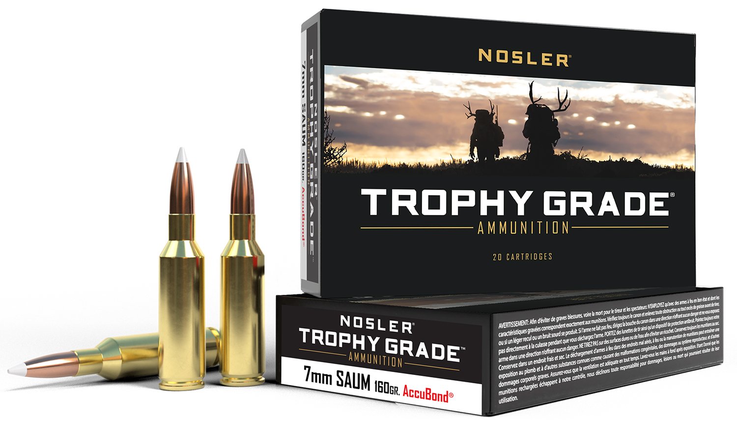 Nosler Trophy Grade 7mm SAUM 160gr AccuBond Centerfire Rifle Ammo - 20 Rounds, Brass Cased