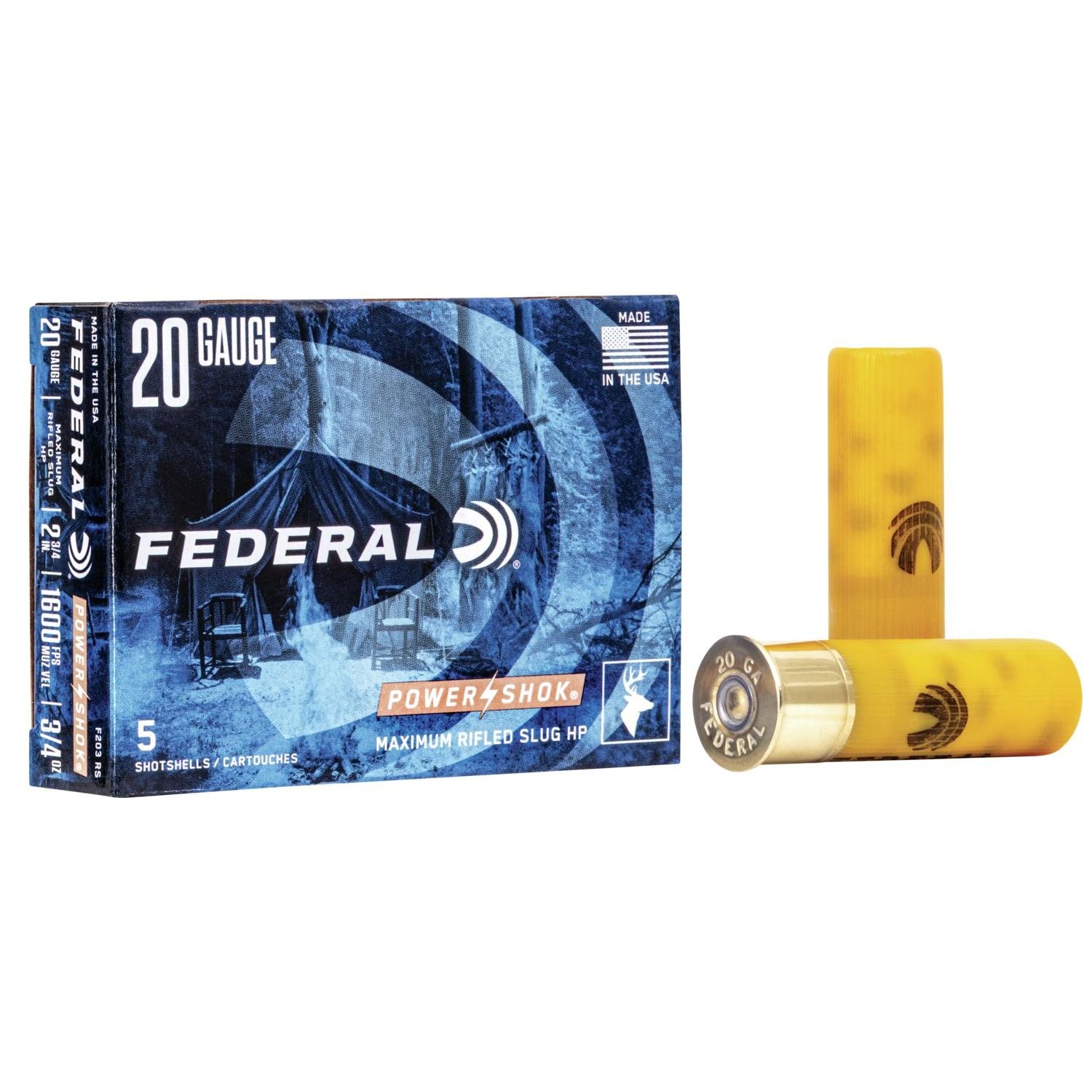 Federal F203 RS 20 Gauge 2.75 in 3/4 oz Hollow Point Slug 5 Rounds - Federal Premium Ammunition - RIFLED SLUG