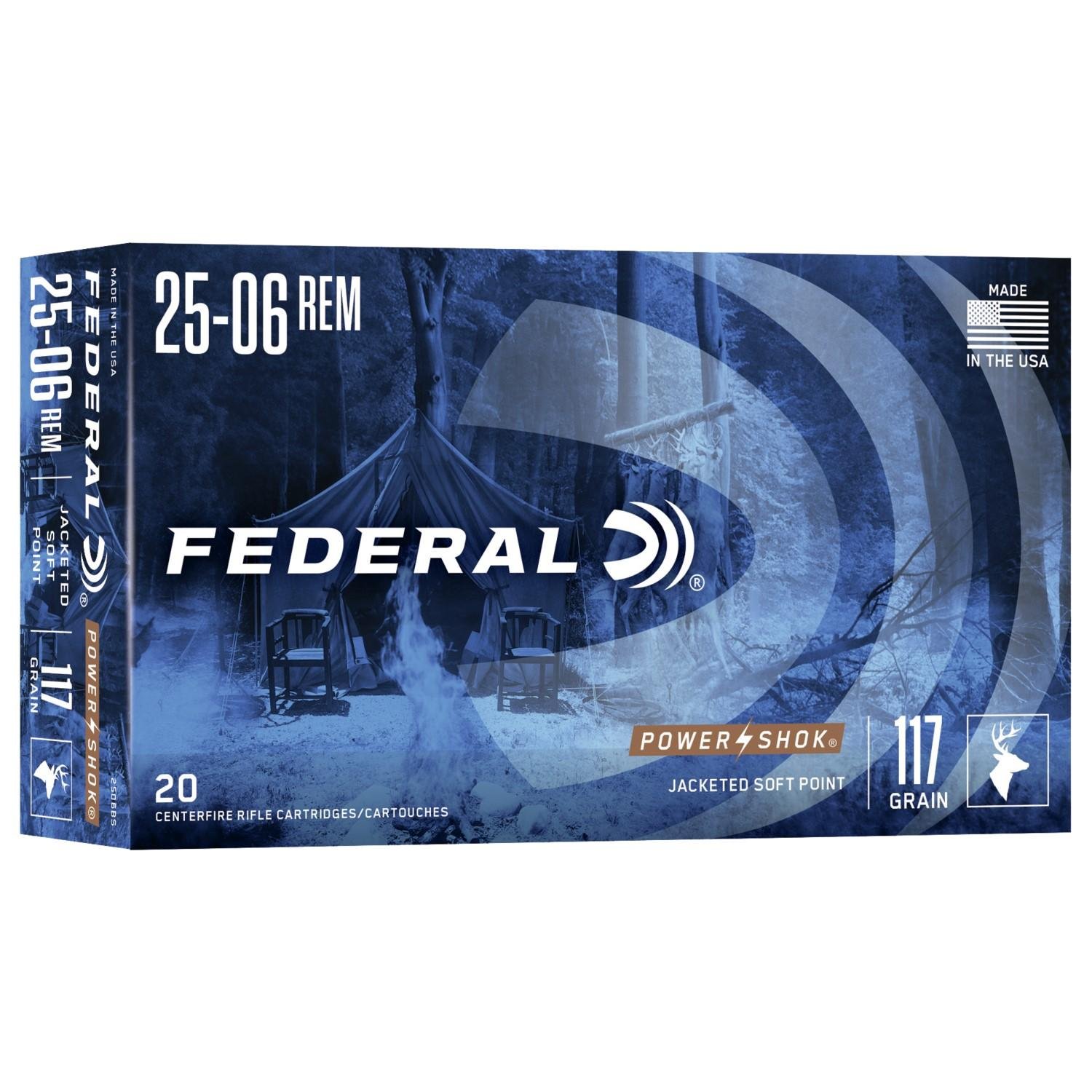 Federal 2506BS Power-Shok 25-06Rem 117gr Jacketed Soft Point 20 Per...