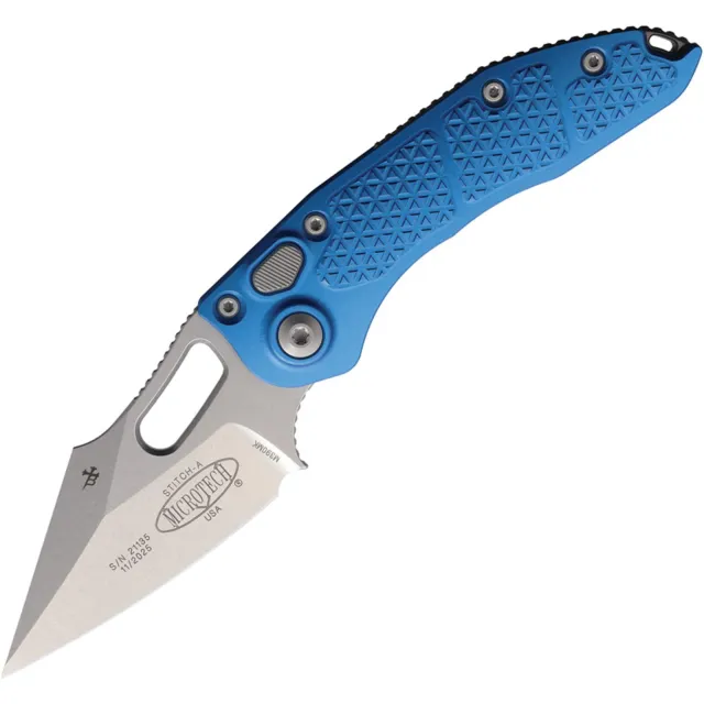 Microtech Stitch 169-10BL Auto 3.75 In SE Stonewash Blue Aluminum Handle