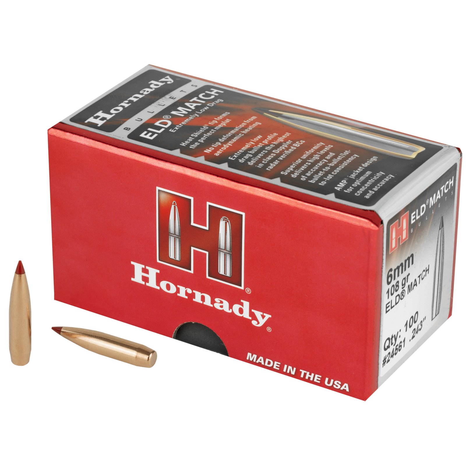 Hornady 24561 ELD Match 6mm .243 108 gr Extremely Low Drag-Match (ELD-M) - 100/Box 20/Case - Hornady Manufacturing Company - 6mm
