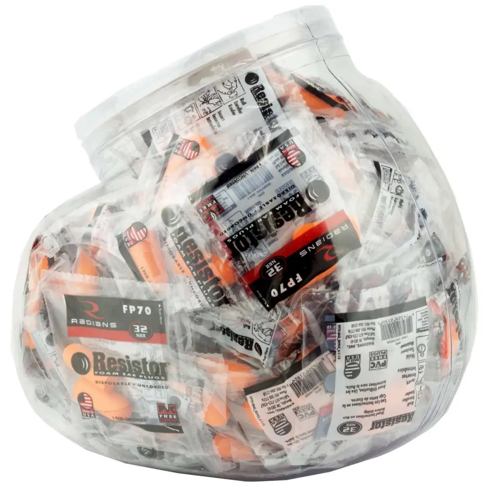 Radians FP8000RD/100 Orange Foam Ear Plugs: Tapered Shape, Dirt-Repelling, 32 dB Noise Reduction, 100 Count Tub - Radians - ORANGE