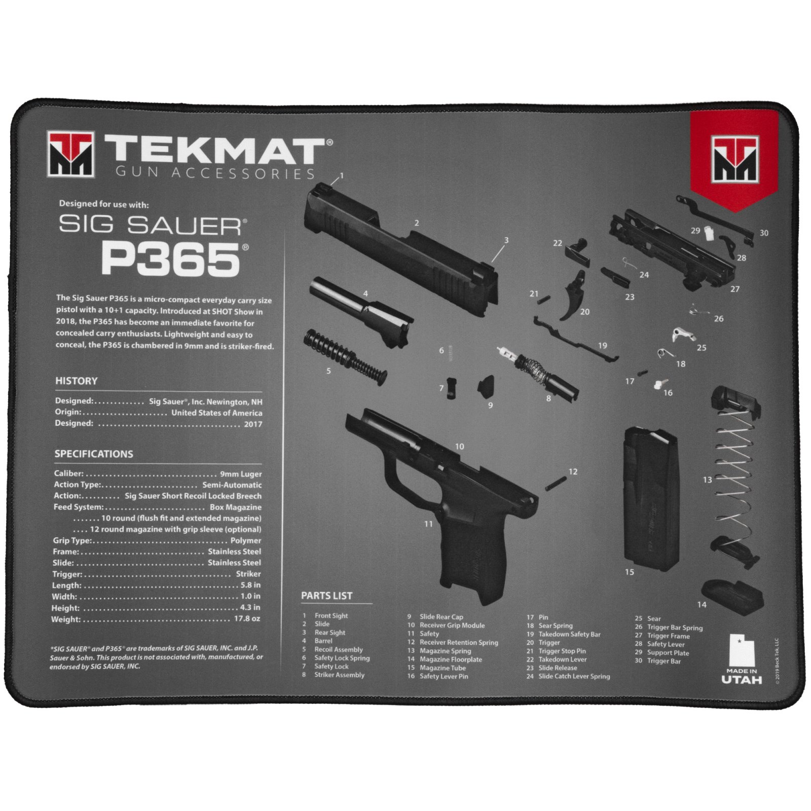 TekMat TEKR20SIGP365 Ultra 20 Cleaning Mat Multi-Color Rubber 15"x20" Sig P365 Parts Diagram