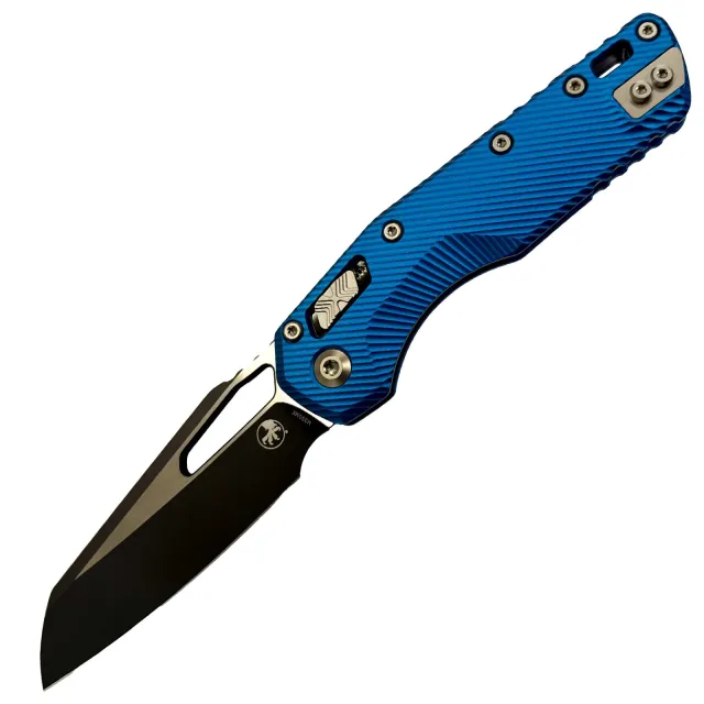 Microtech MSI 3.88 In Wharncliff S/E Black Blue Aluminum Handle