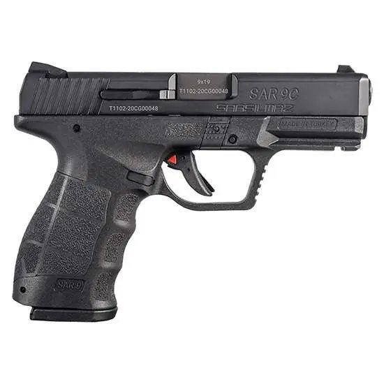 SAR USA SAR9CBL SAR9 Compact 9mm Luger Caliber with 4" Barrel, 17+1 Capacity, Overall Black Finish, Picatinny Rail/Finger Grooved Frame, Serrated Steel Slide & Interchangeable Backstrap Grip