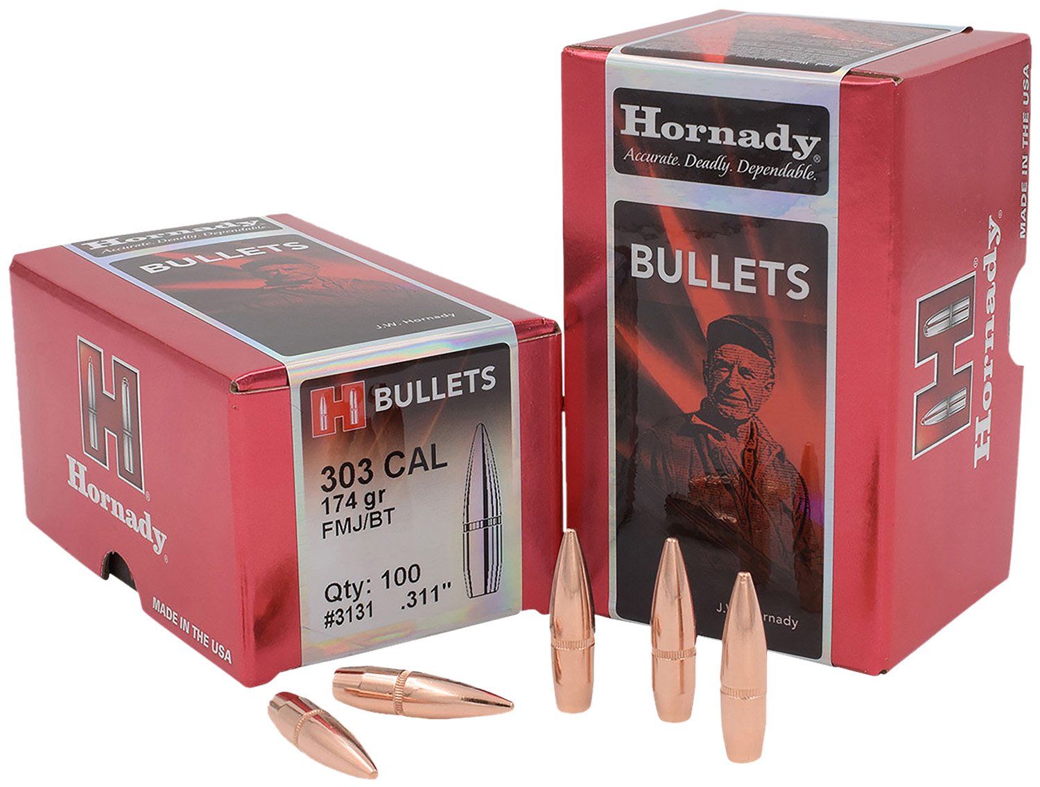 Hornady Rifle Bullets .303 cal .3105 174 gr FMJ-BT 100/ct - Horn Hunter - 303 CALIBER