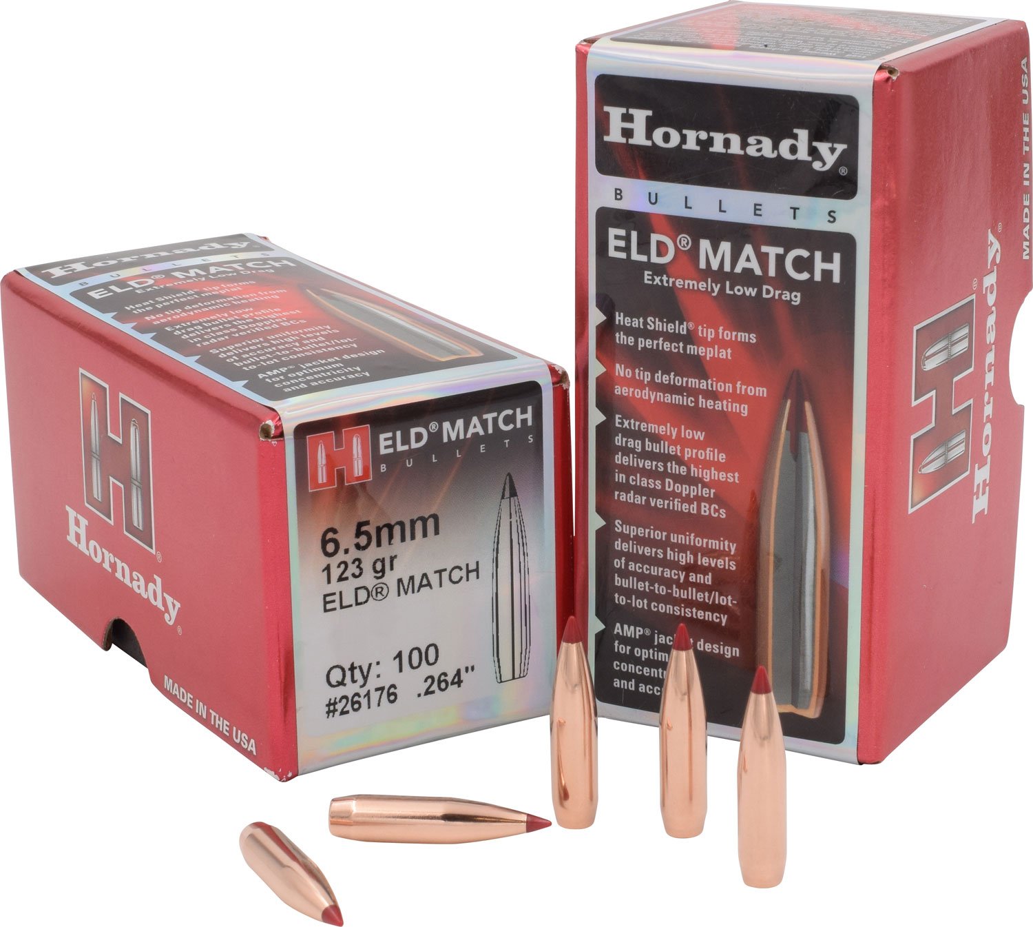 Hornady 26176 ELD Match 6.5mm .264 123 gr Extremely Low Drag-Match (ELD-M) - 100/Box 25/Case