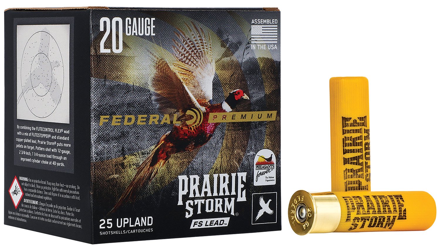 Federal Premium Prairie Storm 20 Gauge Ammunition, 25 Rounds, 2.75" Shell, 1oz Lead #6 Shot, Brass Base, FLITECONTROL FLEX Wad, PFX258FS6 - Federal Premium Ammunition - 20 GAUGE
