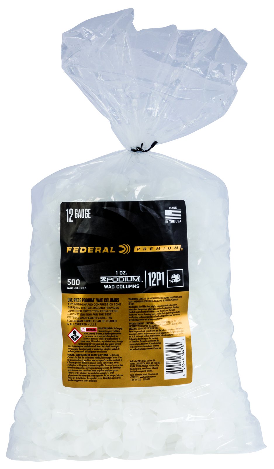 Federal 12P1 Podium Wad 12 Gauge 1oz White Plastic 500 Count - Federal Premium Ammunition - PLASTIC