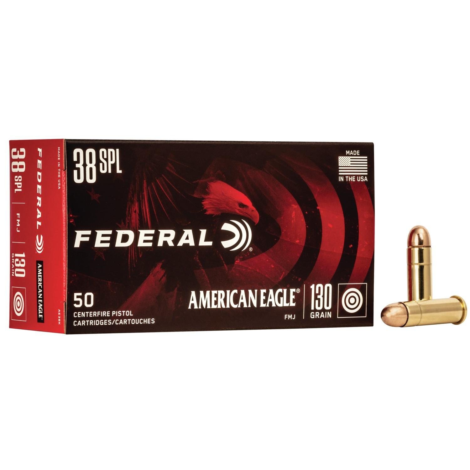 Federal AE38K 38 Special 130 Grain Full Metal Jacket 50 Rounds Box - Federal Premium Ammunition - FULL METAL JACKET