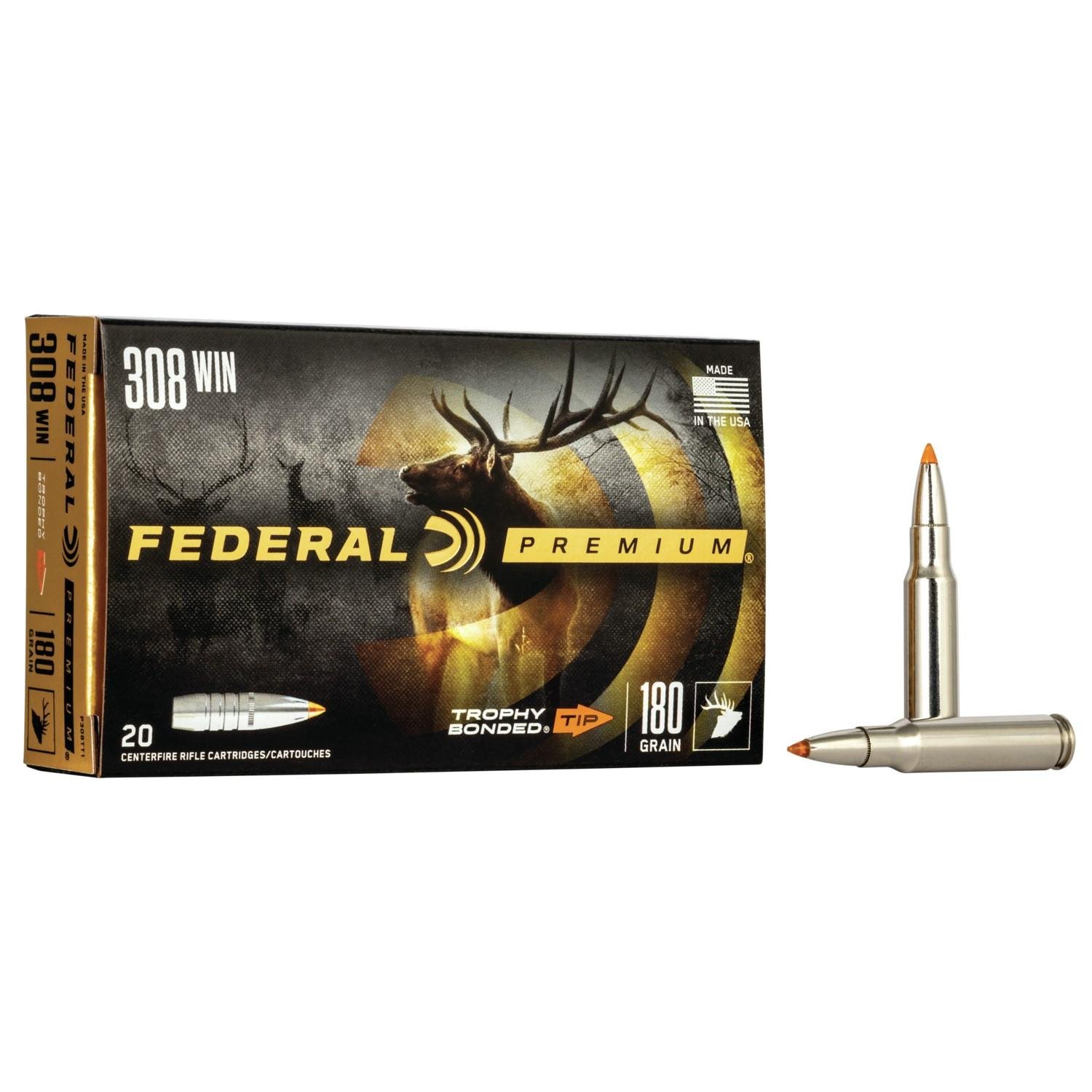 Federal P308TT1 Premium 308 Win 180 gr Trophy Bonded Tip 20 Per Box/ 10 Cs