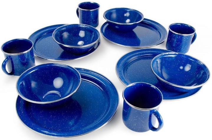 GSI 39912 Pioneer Enamelware 12PC Set Blue Porcelain-Glaze Stainless-Rim