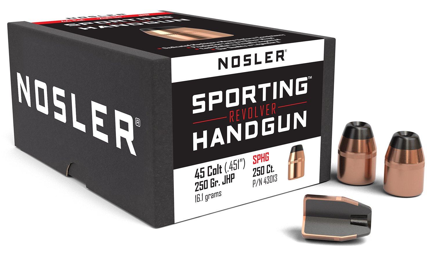 Nosler 43013 45 Colt 250 Grain Jacketed Hollow Point 100 Count - Nosler - .451