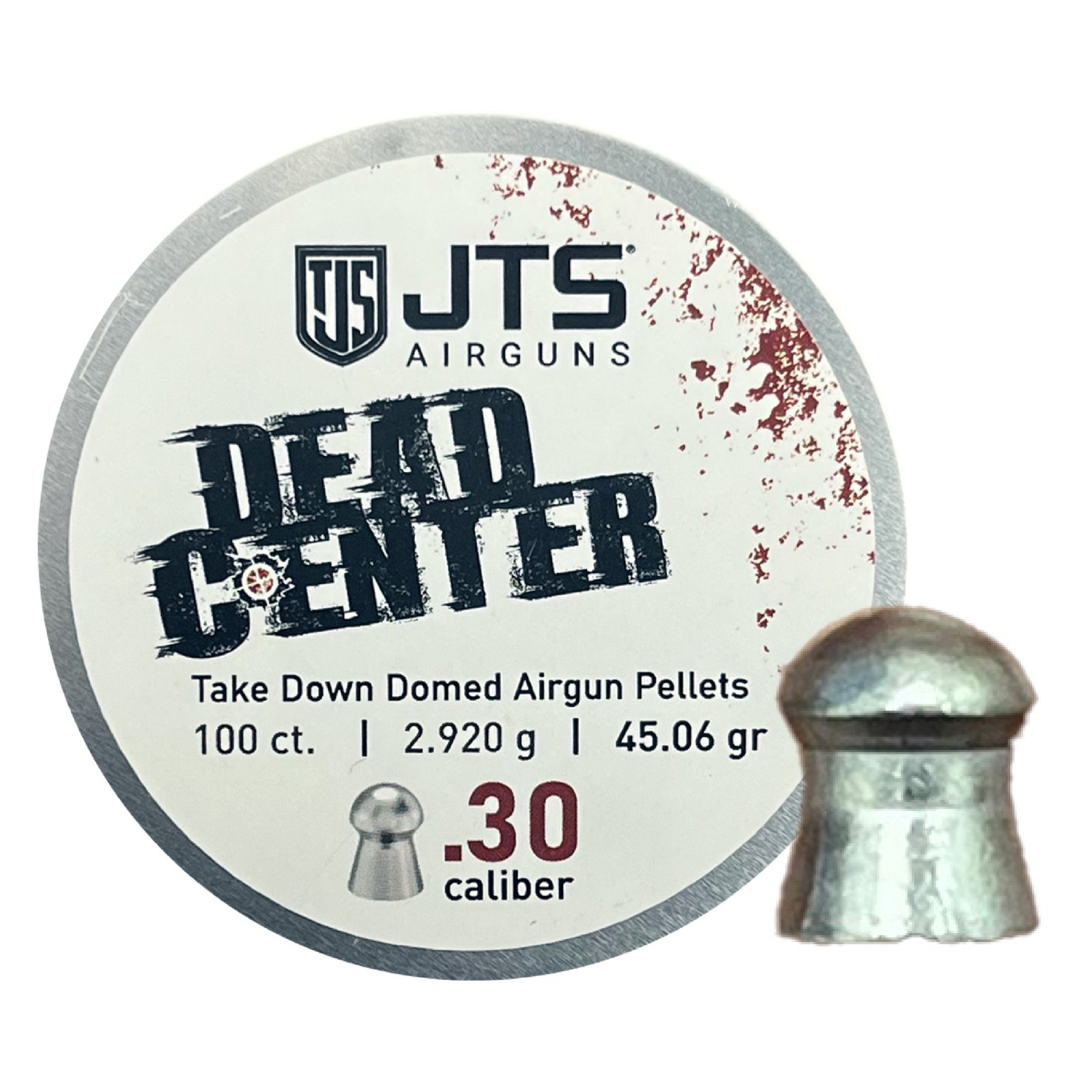 JTS Group Dead Center 30 Caliber Pellets Domed Tip 45.06 Grain 100 Per Tin