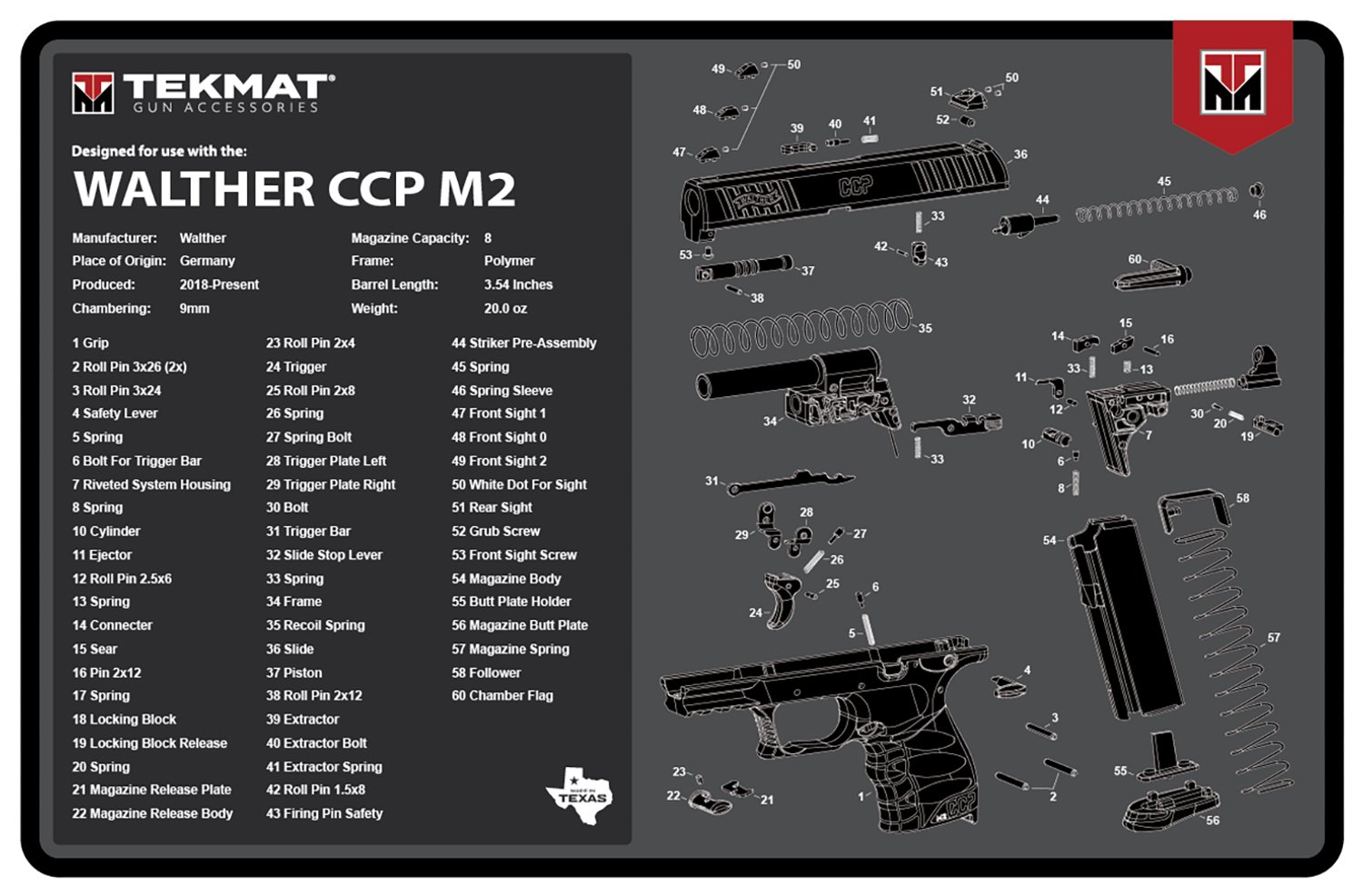 TekMat TEKR17WALCCPM2 Walther CCP M2 Cleaning Mat Black/White Rubber 11"x17" Walther CCP M2 Parts Diagram - TEKMAT