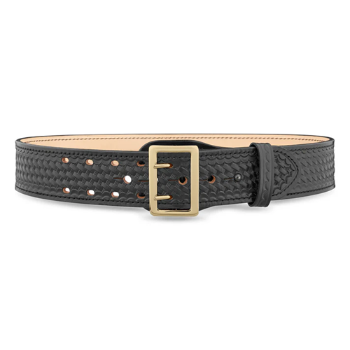 Buy 2-1/4"" Basketweave Leather Sam Brown 2 Row Stitch Duty Belt with Gold Buckle online