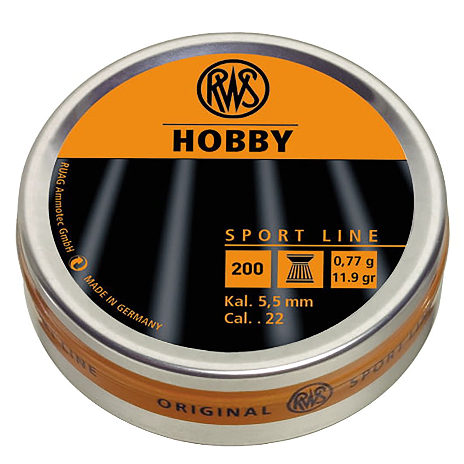 RWS Hobby Sport Line .22 Airgun Pellets, Lightweight High Velocity, Rifled Skirt, 200 Pack, Model 2317401 - RWS - 22