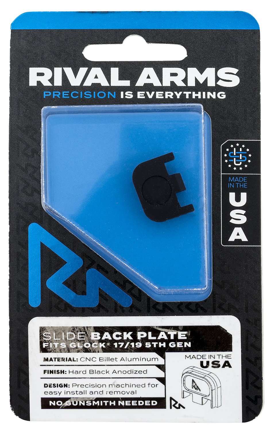 Rival Arms RA43G004A Slide Back Cover Plate Black Anodized Aluminum Glock 17/19 - Rival Arms - SLIDE BACK COVER PLATE