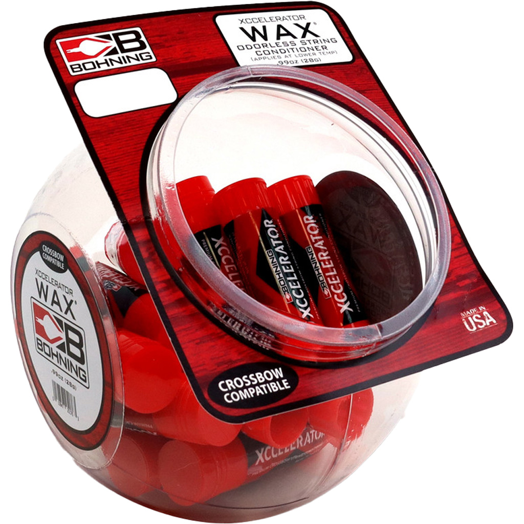 Bohning Xccelerator Wax Fish Bowl 16 tubes - Model 1634BOWL, Red, Natural-based wax, Softens at a low temperature and saturates strings quickly, Odorless, waterproof, Certified Crossbow Compatible