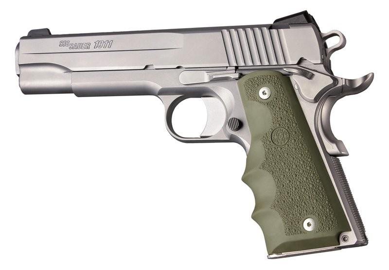Hogue 1911 Govt Model OD Green Rubber Grip Finger Grooves - Hogue - OVERMOLDED