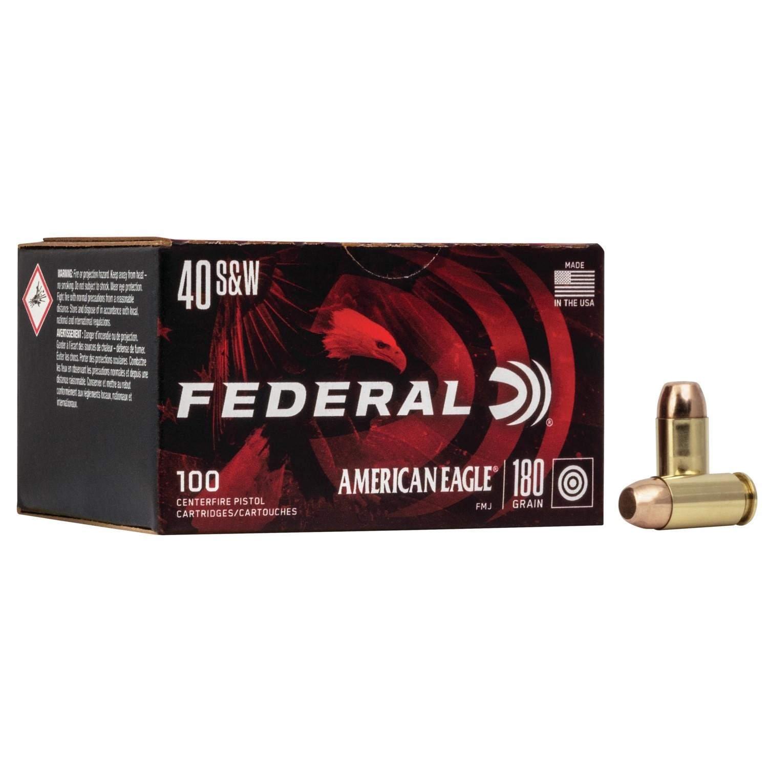 Federal AE40R100 40 S&W 180 Grain FMJ 100 Rounds Box - Federal Premium Ammunition - FULL METAL JACKET