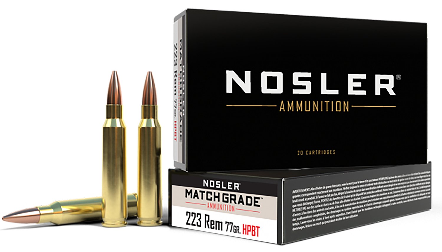 Nosler Match Grade 223 Rem 77 gr Custom Competition Hollow Point Boat-Tail (CCHPBT) 20 Per Box/ 20 Cs