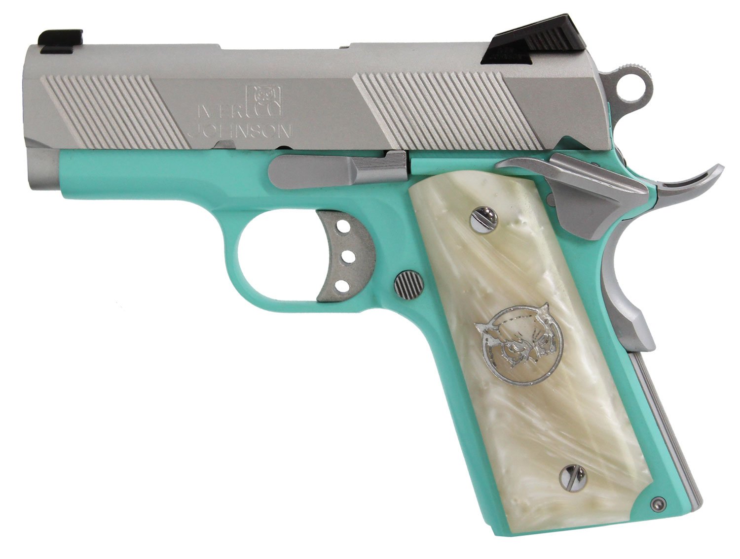 Iver Johnson THRASHER TB9 9mm 3.125" Silver/Tiffany Blue 8rd Pearl Grips