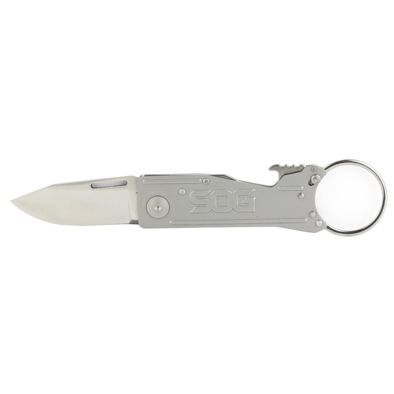 SOG KT1001-CP Keytron 1.8" Clip Point Plain Gray Satin Key Ring Knife - SOG
