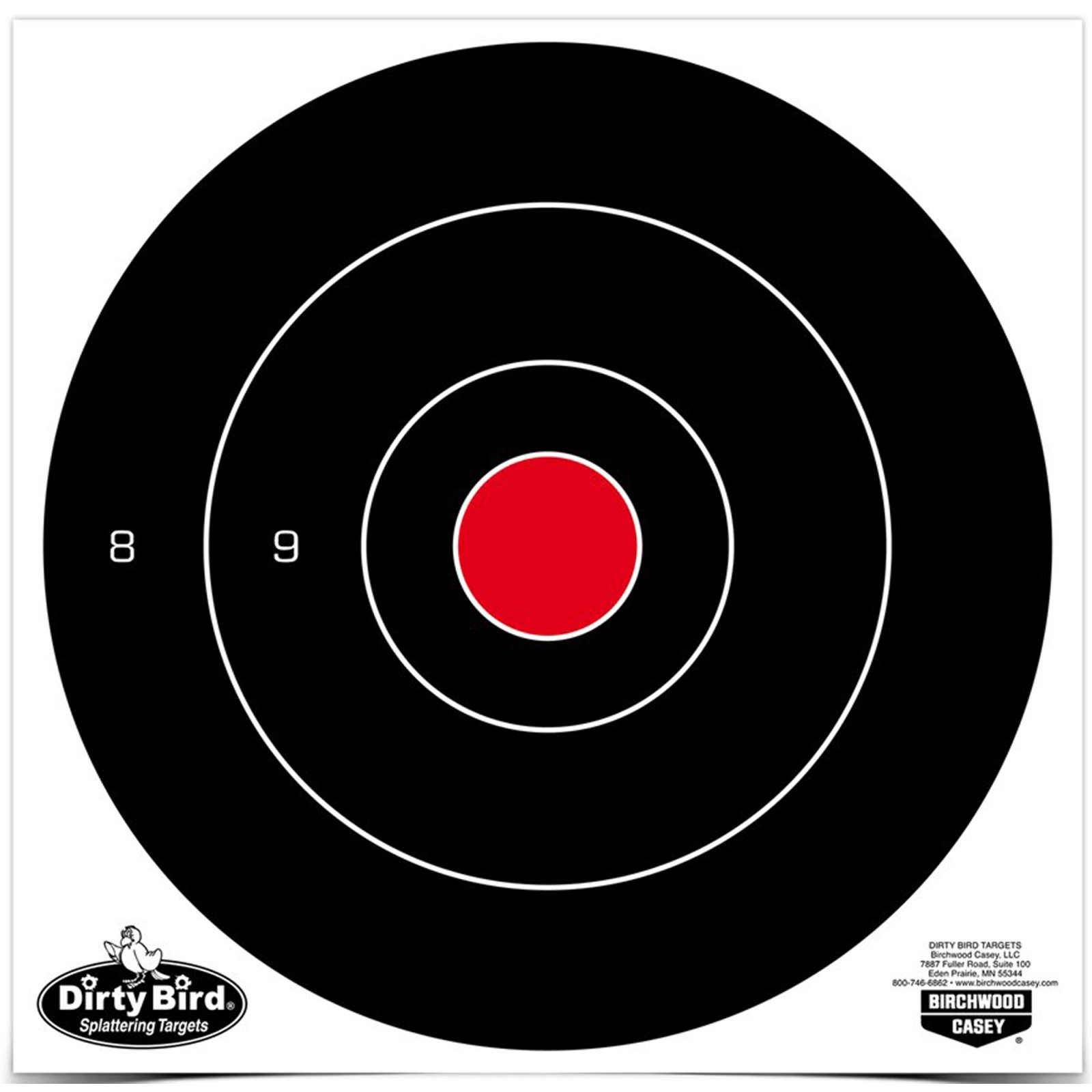 Birchwood Casey 35825 Dirty Bird 8" Bullseye Tagboard Hanging Black/White 25 Per Pkg - Birchwood Casey - 8"