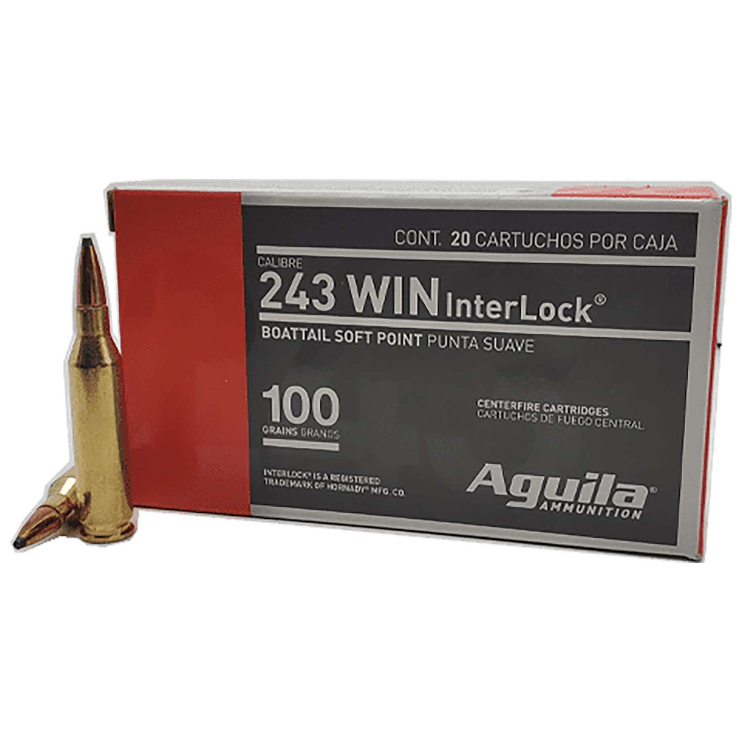 Aguila 8047AG 243Win 100gr InterLock Boat Tail Soft Point 20 Per Box/10...