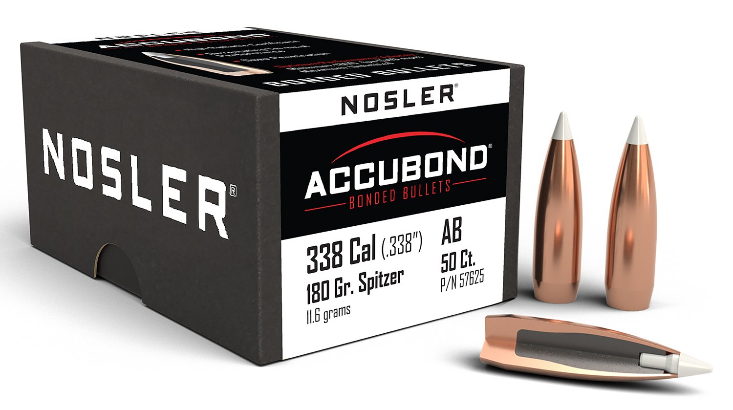 Nosler AccuBond 338 Caliber 180 Grain Spitzer Point Boat Tail 50 Count - Nosler - 338 Cal