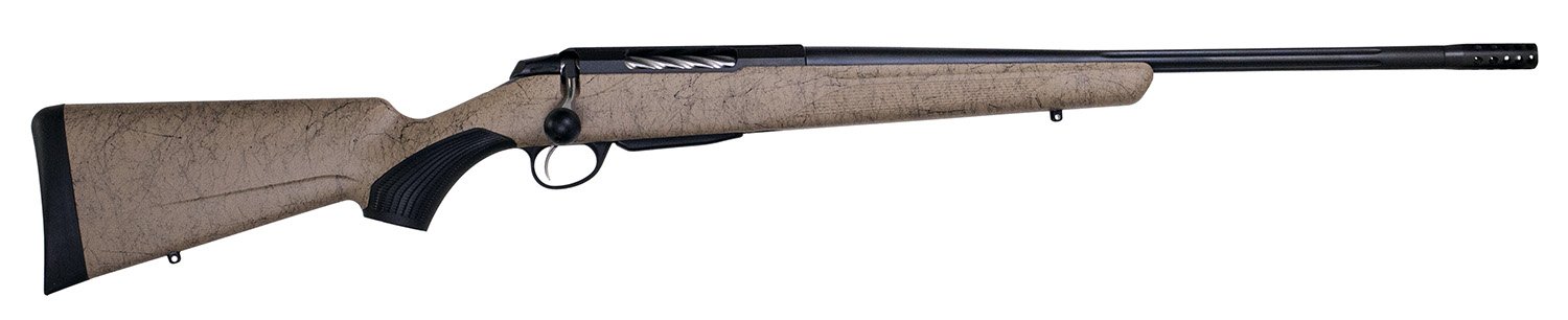 Tikka JRTXRT319 T3x Lite 6.5 PRC Bolt, 3rd, 24.3" Threaded Barrel, Steel Black Receiver, Synthetic Roughtech Desert Paint Black Web Stock, Single Stage Trigger, 44.5" Length, 7 lbs. Weight - Tikka - 6.5 PRC