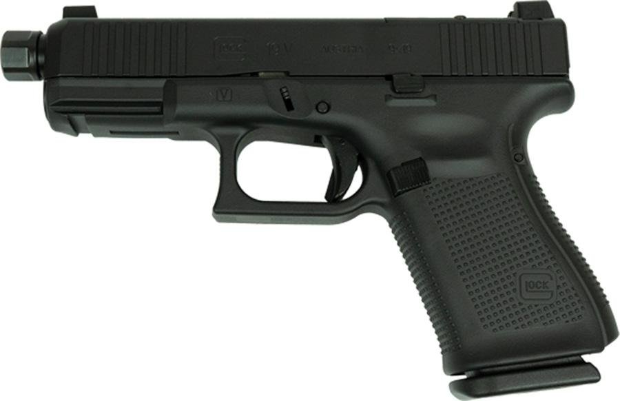 Glock V-Series Model 19 Black Cerakote Handgun 9mm Luger 15rd Magazines (3) 4.6 Threaded Barrel Black Austria Made