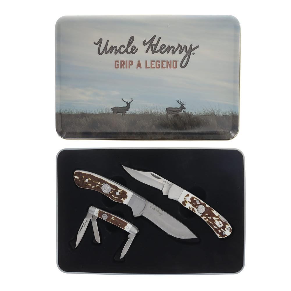 Uncle Henry Knife Combo with Tin 1 Fixed Knife 2 Folding Knives - Battenfeld Technologies