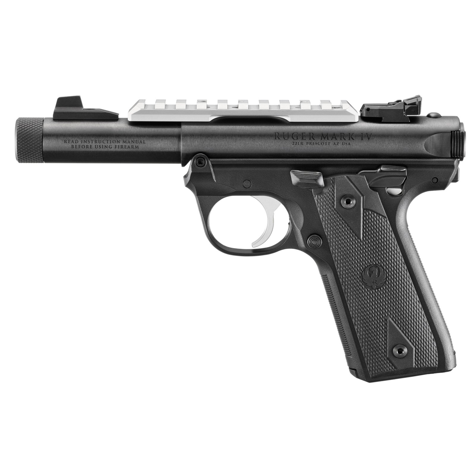 Ruger Mark IV 22/45 Handgun .22 LR 10rd Magazines(2) 4.40" Threaded Barrel  Picatinny Rail.
