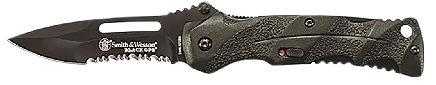 Smith & Wesson Black Ops Folding Knife 3.40" Drop Point Part Serrated 4034 SS Blade Black