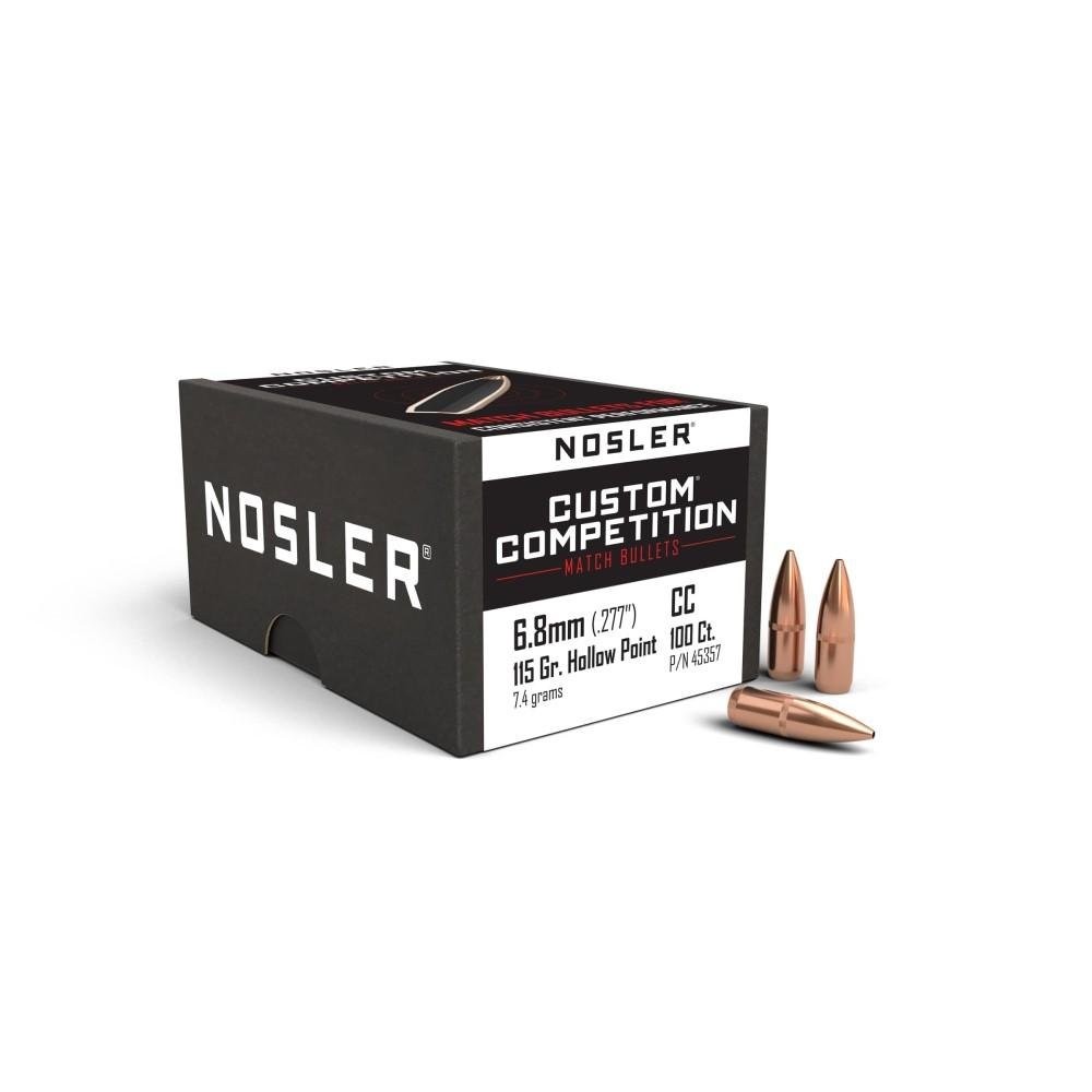 Nosler 6.8mm .277 115gr HP-BT Custom Competition Bullets, 100ct, High-Volume Target Shooting - Nosler - 270 CALIBER