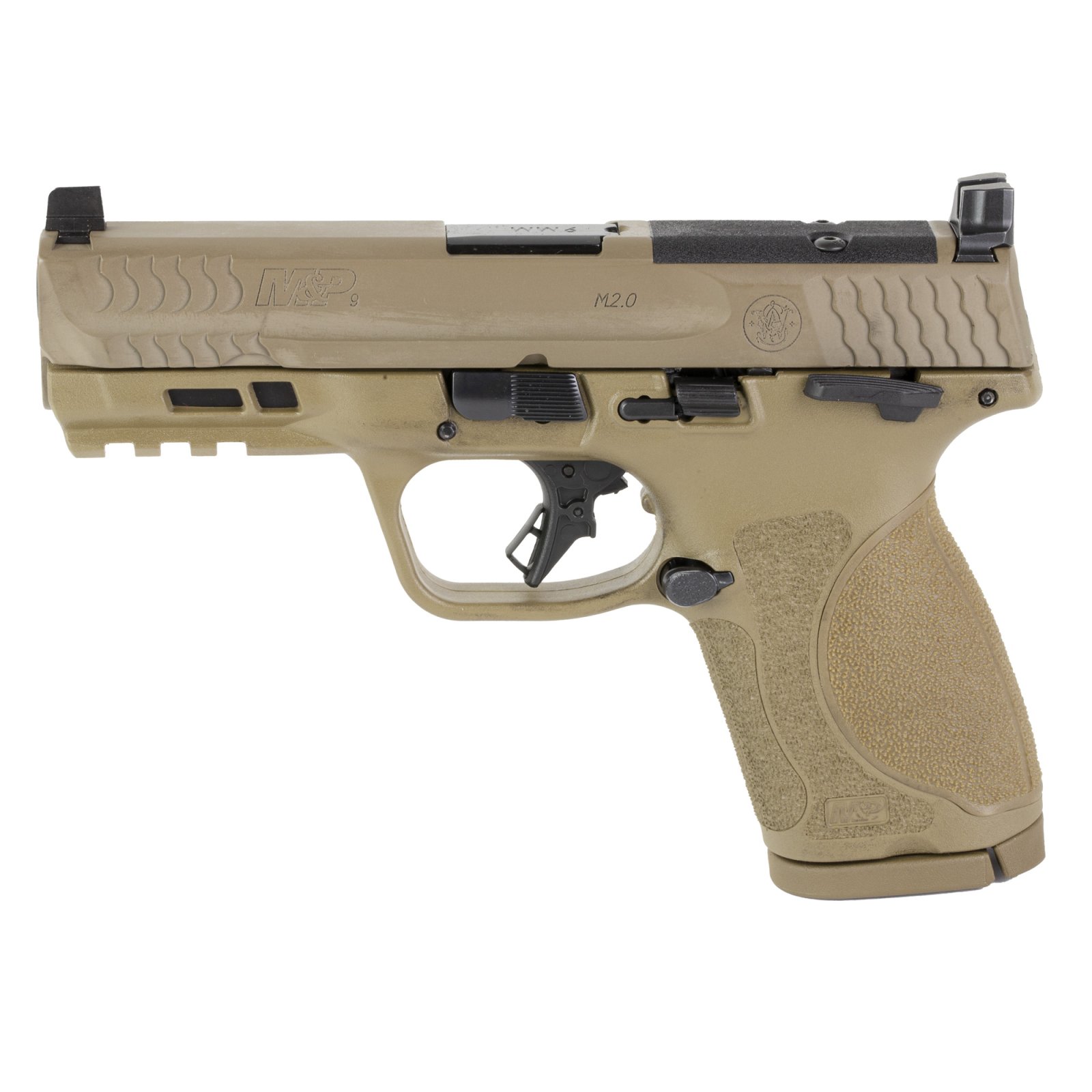 Smith & Wesson 13573 M&P M2.0 Optic Ready Striker Fire 9mm Luger 4" Barrel 15+1, FDE Polymer Frame, Picatinny Rail, Armornite Slide, Manual Safety - Smith & Wesson - 9mm