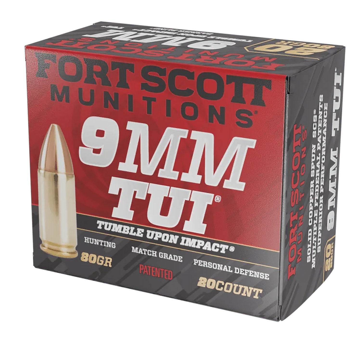 Fort Scott Munitions 9MM080SCV 9mm 80gr TUI Solid Copper Ammo 20 Rounds - Fort Scott Munitions - SOLID COPPER SPUN