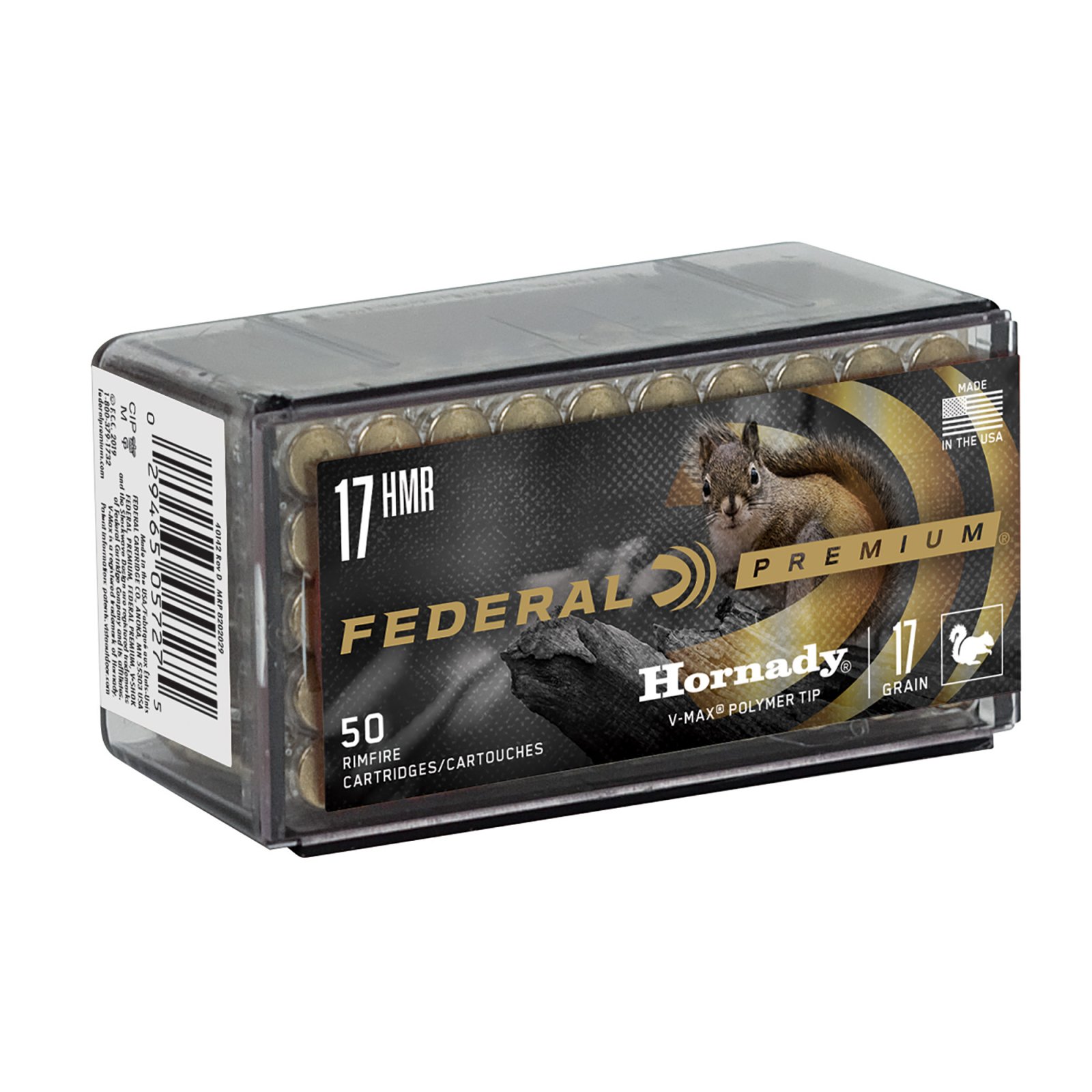 Federal P771 Premium Varmint & Predator 17 HMR 17 gr 2530 fps Hornady V-Max (VMX) 50 Bx/60 Cs