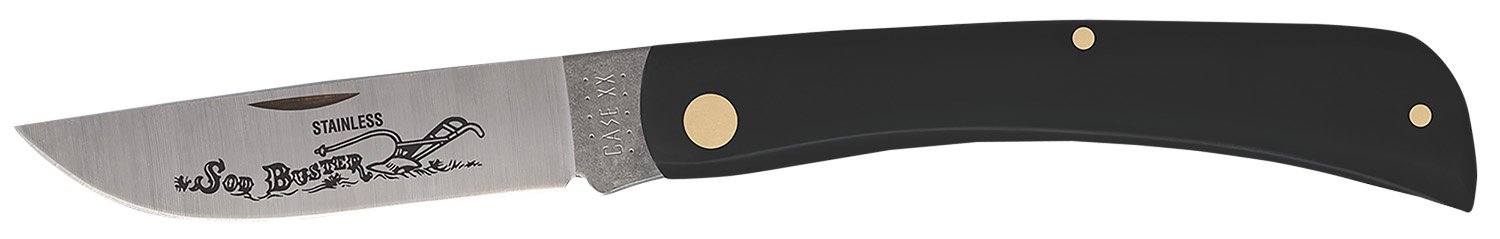 Case Sod Buster Folding Knife 3.7" Plain Skinner Blade Jet Black Handle - Case Cutlery - SKINNER