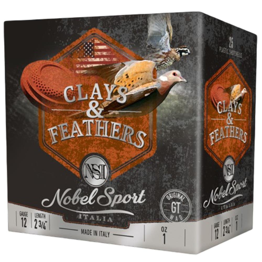 Nobel Sport Clays & Feathers Shotshells 12ga 2-3/4 1oz 1300 fps #7.5 250/rd Case (10-25/ct Boxes)